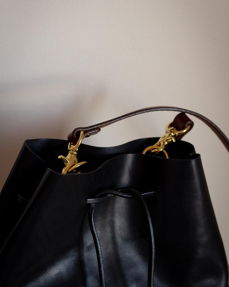 leather two tone bucket bag made in canada
