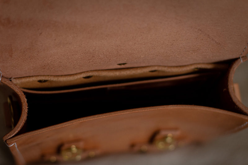 inside small leather satchel backpack