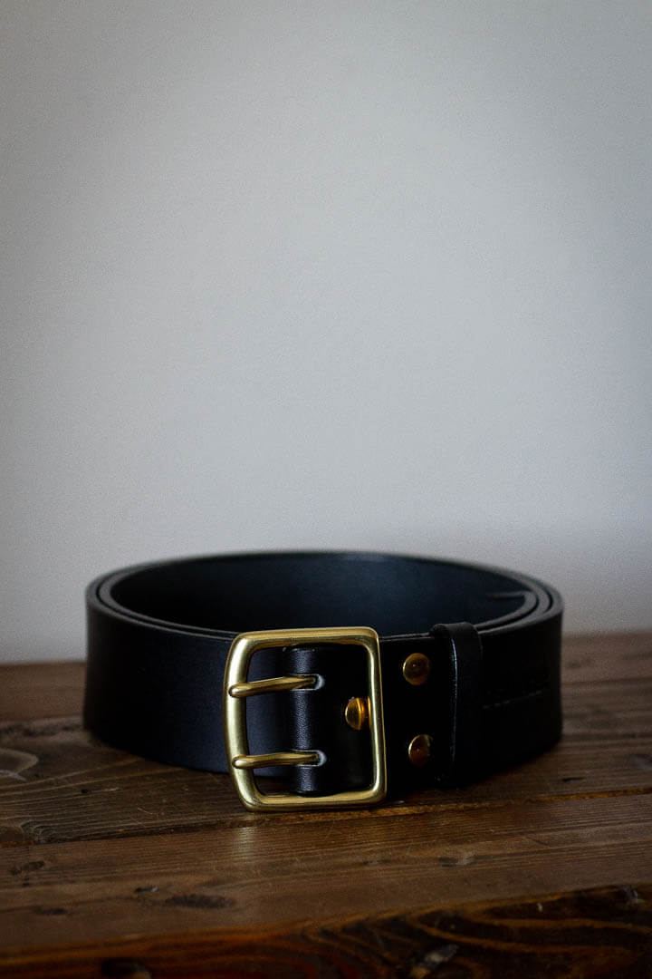 black solid leather genuine belt