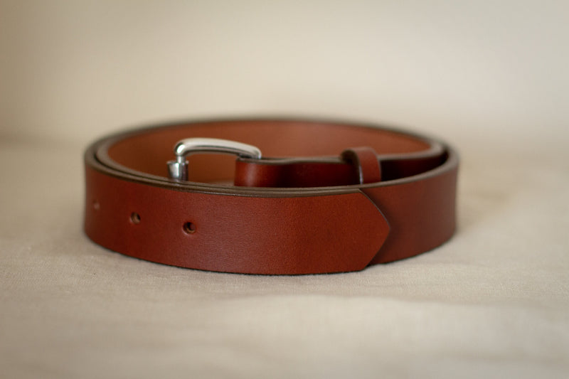 saddle maker solid leather brown belt and stainless steel