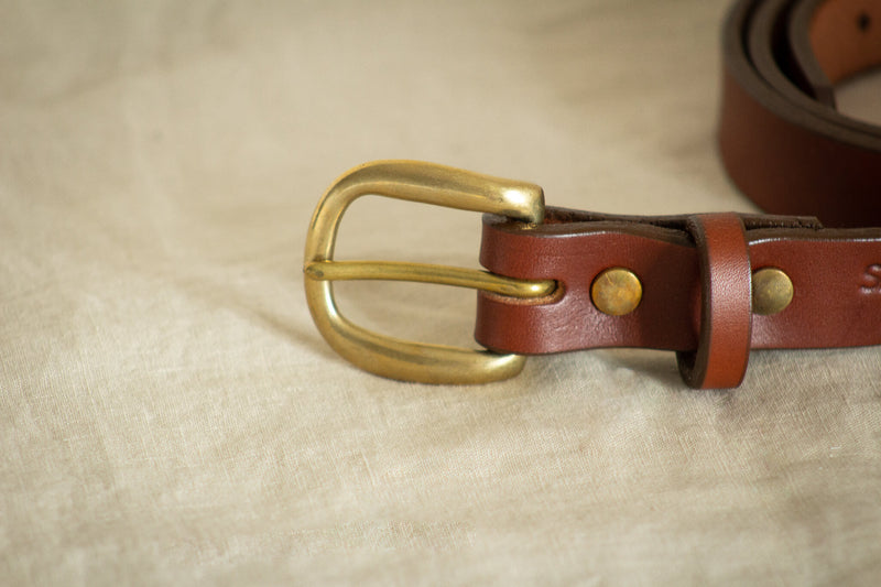 canadian made leather belt with solid brass in medium brown