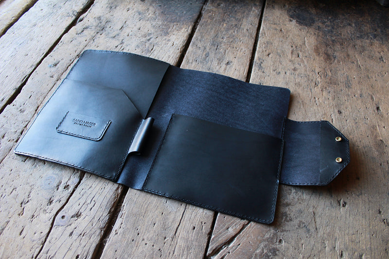 opened shire dossier notepad case in black layed down