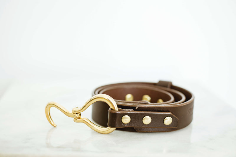 leather shire belt 1-1/4" in dark brown with brass hook