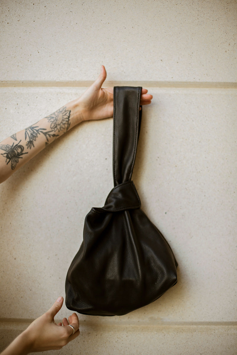 minimalistic black leather bag deer skin 