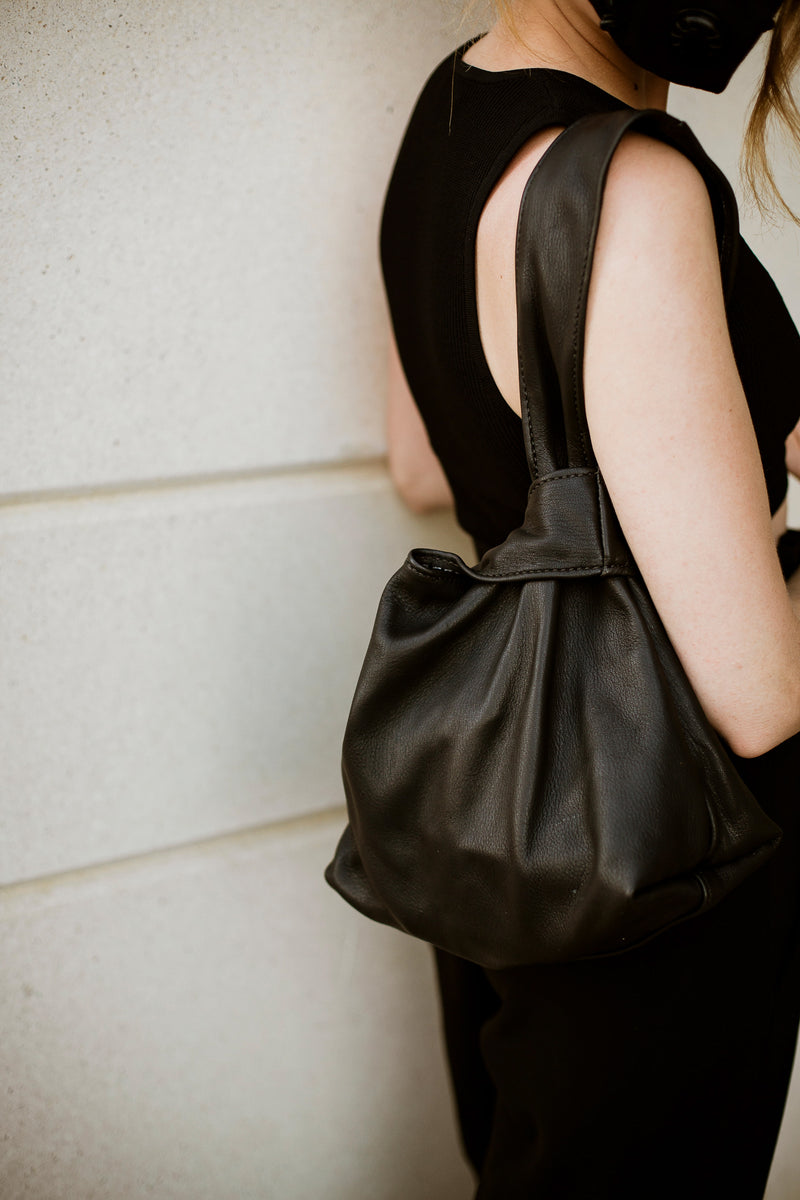 black leather minimalistic bag is made in canada