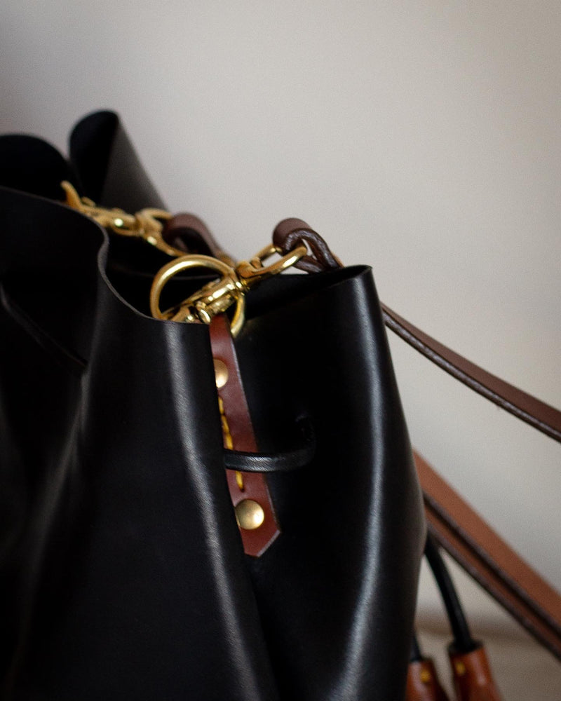 close up hardware solid brass made in canada leather bag