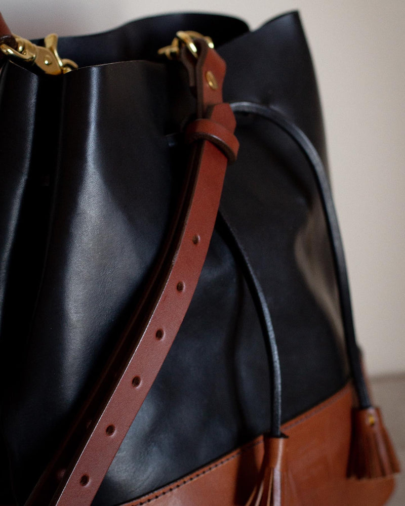 made in Canada leather two tone bucket bag