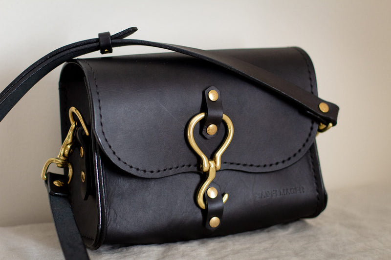 black leather crossbody mini satchel
