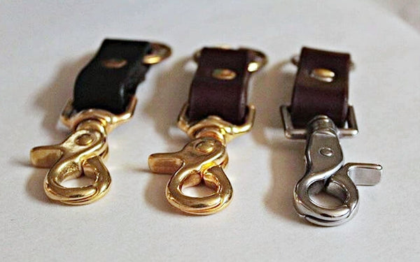 leather hunter key clip in different metal finishes