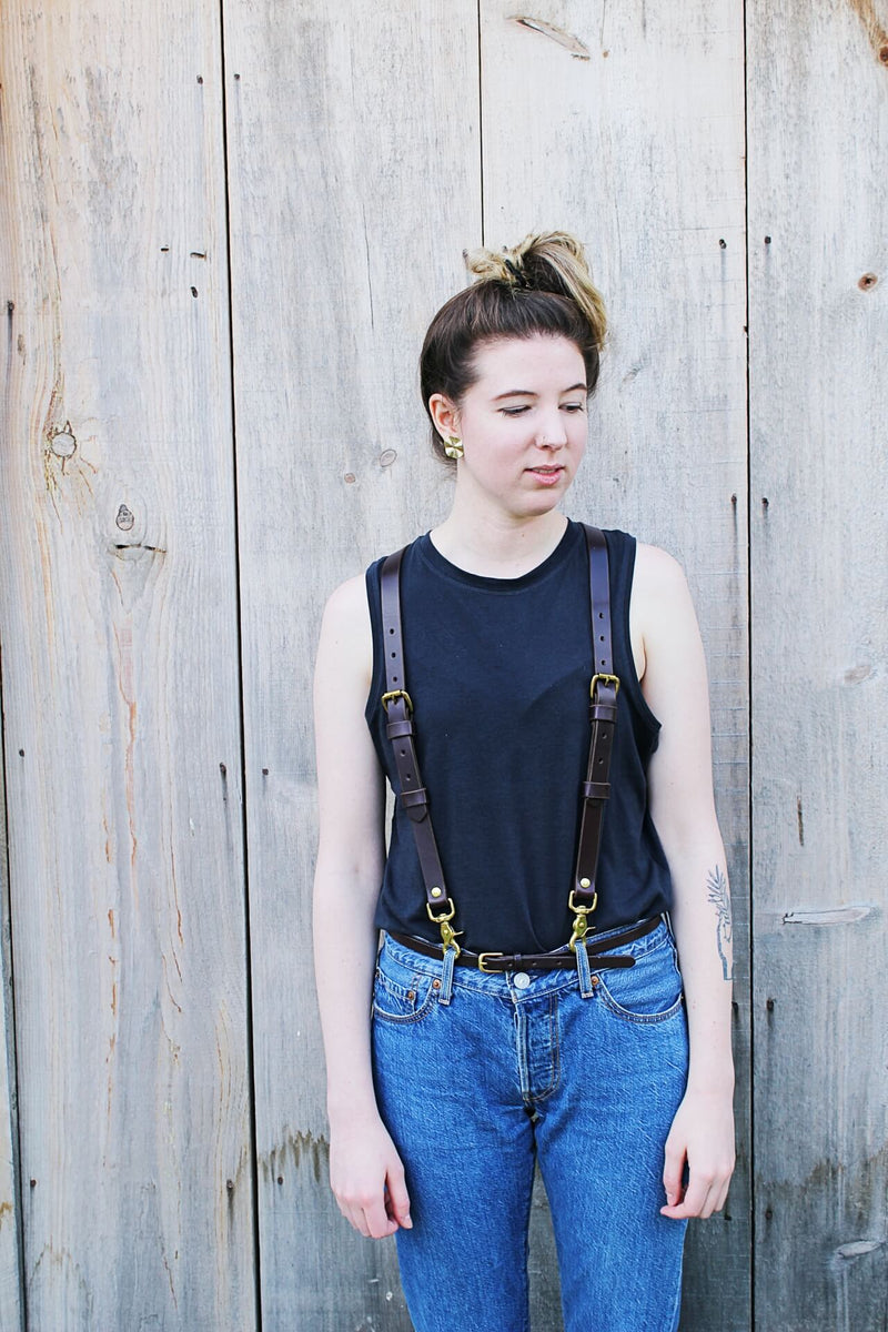 Buy Hand Crafted Distressed Brown And Black Leather Suspenders