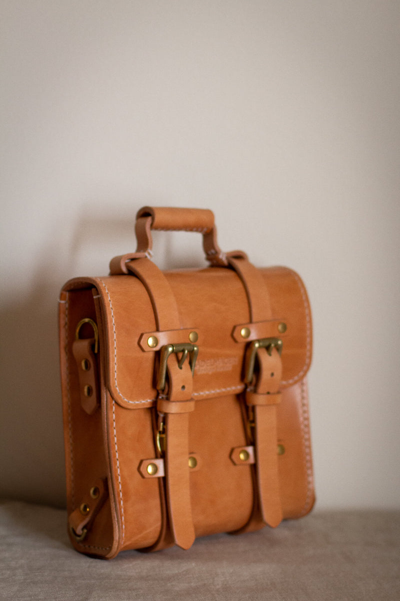 small leather tan backpack 