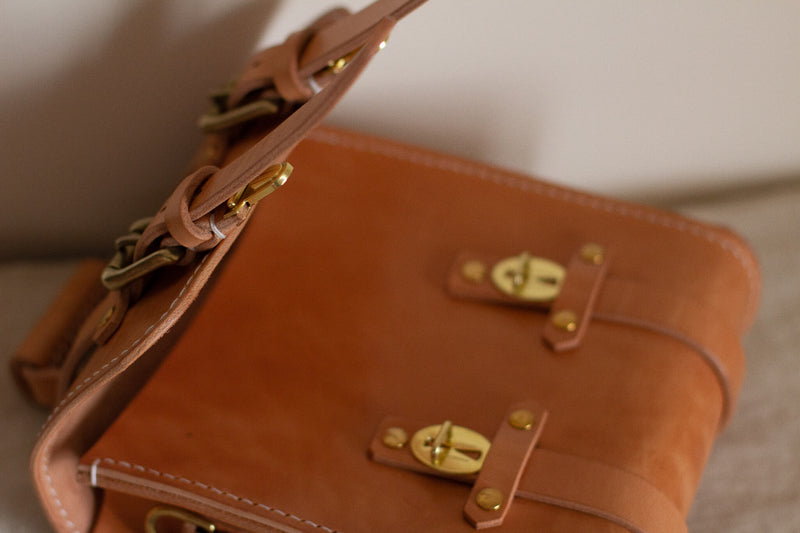 details inside leather satchel canada