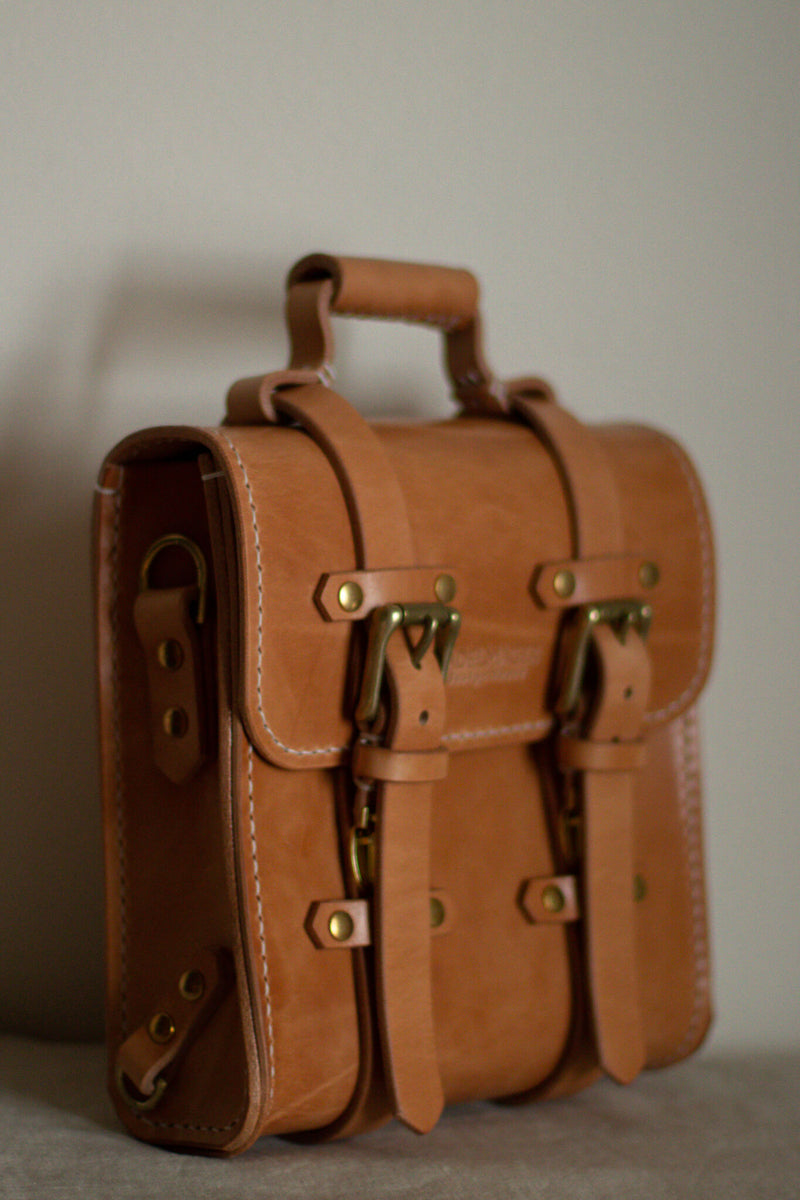 handstitched thick leather satchel