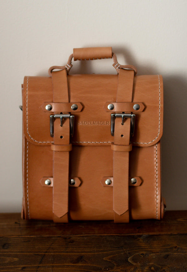 tan leather backpack