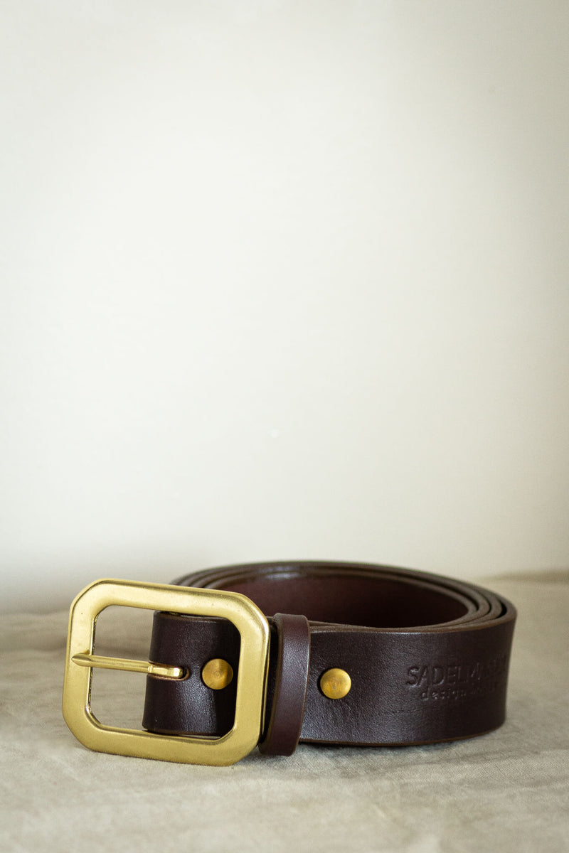 wide brown belt in brass