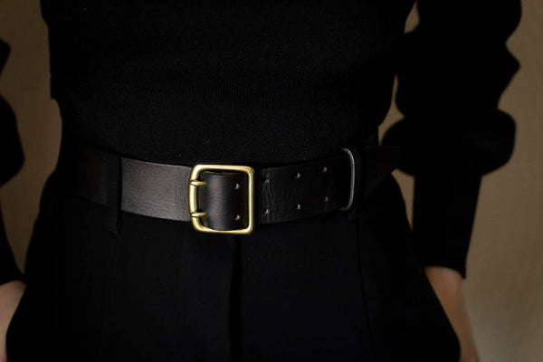 wide black leather belt made in Canada