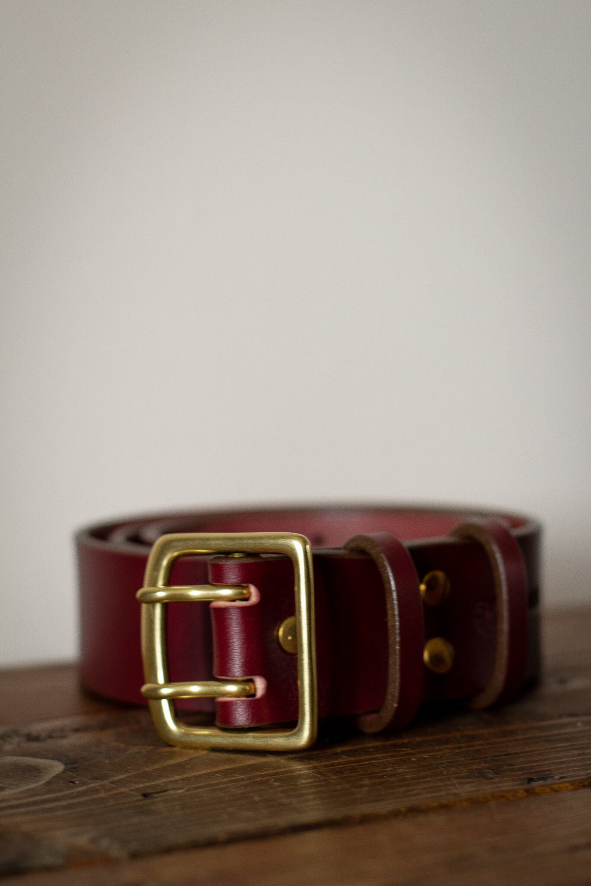 Holland  Vintage 90\' Rare Burgundy Leather Belt, Size 32, Rustic Brass Buckle. Hand-stitched needlepoint belt is size 42 with a solid brass  main image 2