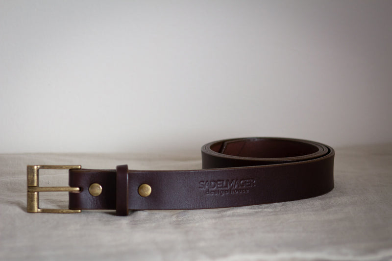 formal antiqued brass belt brown leather