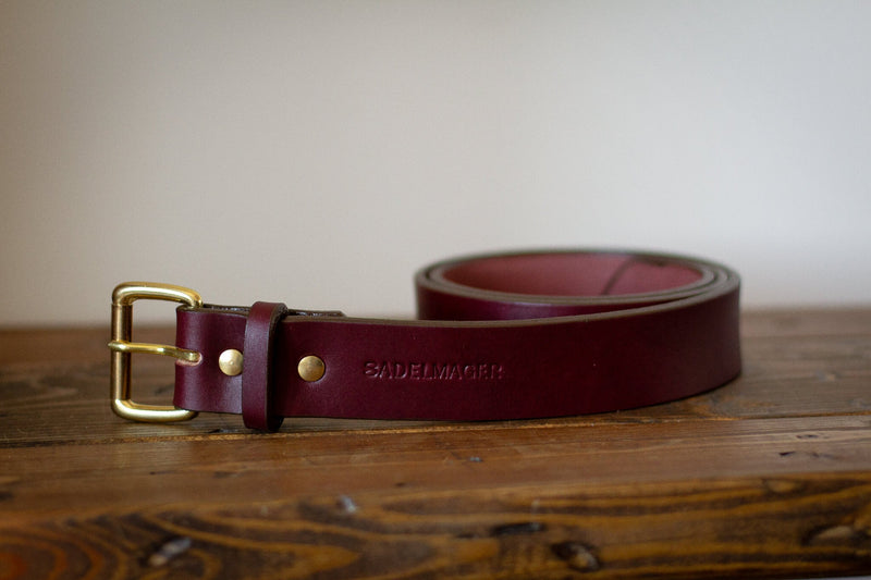 solid genuine leather brass and red belt 