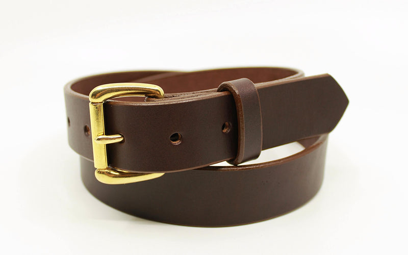 dark brown Sadelmager Fjord Belt 1 - 1/4" with brass buckle rolled up