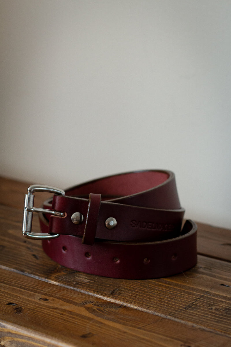 red and stainless made in canada genuine leather belt