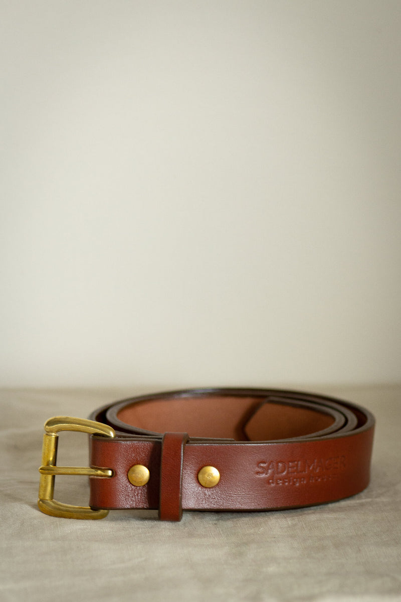 medium brown leather belt made in canada toronto with solid brass