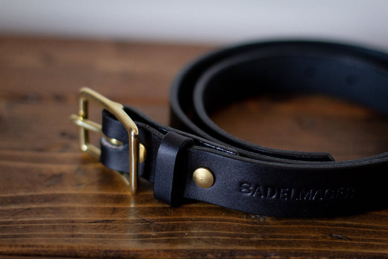 made in canada black leather belt brass