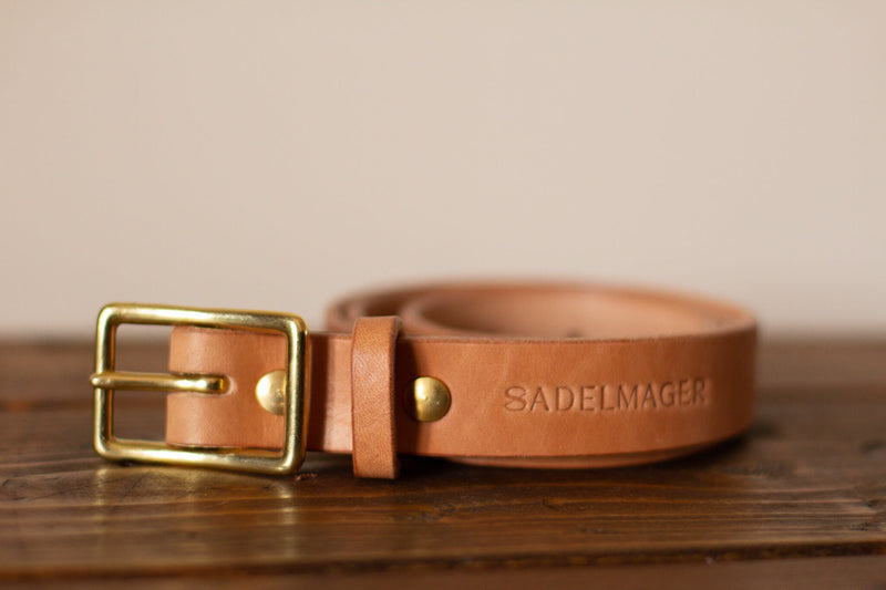 tan and brass leather genuine belt made in canada
