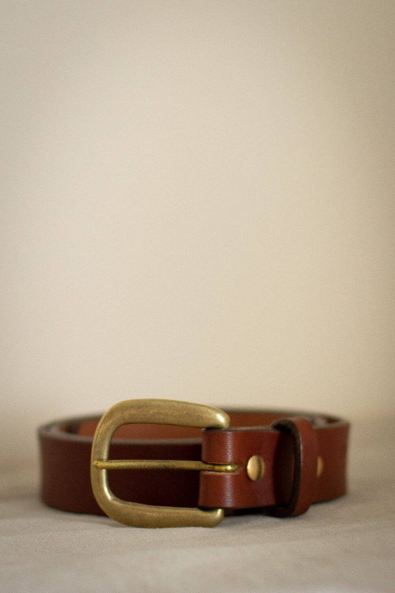 medium brown solid brass leather belt made in canada