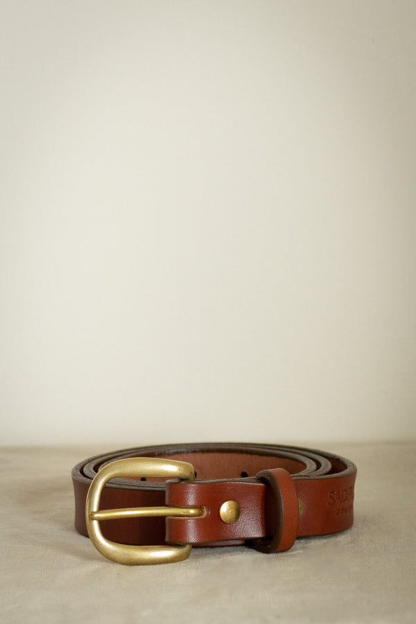 canadian made leather belt with solid brass in medium brown