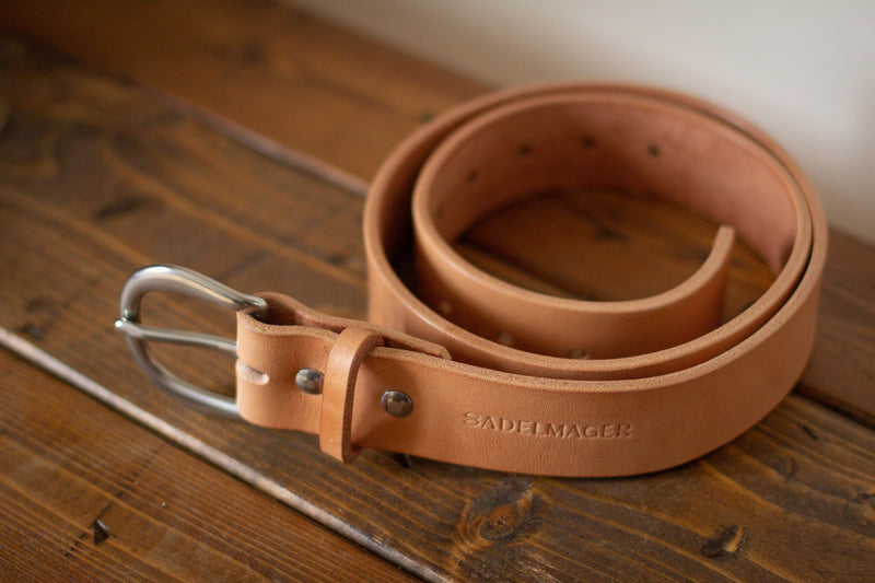tan solid leather belt stainless