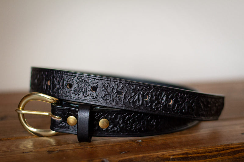 Noriker Belt 1" Solid Brass with Maple Leaf Stamping