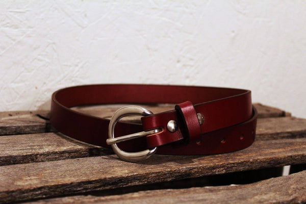 oxblood leather noriker belt 1" with stainless steel buckle 