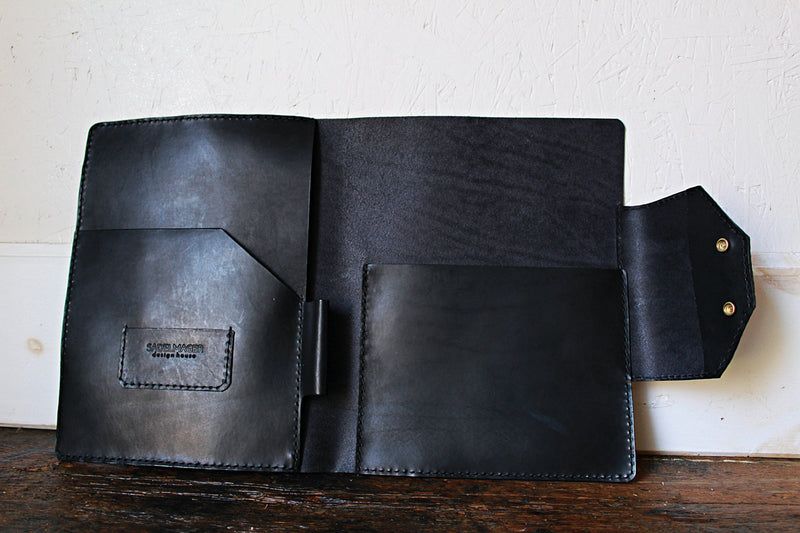opened shire dossier notepad case in black