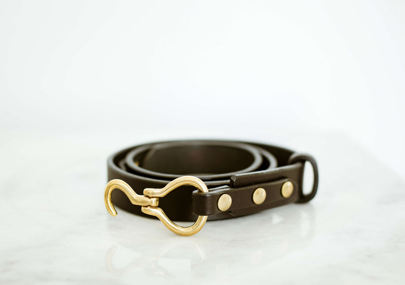 leather shire belt 1" in black with brass hook