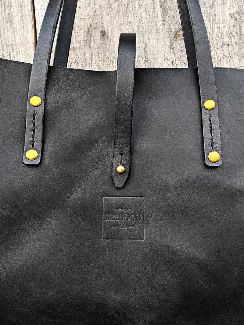 close up Shire leather tote in black
