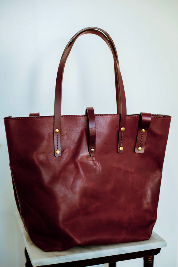 Shire leather tote bag in oxblood made in canada crossbody
