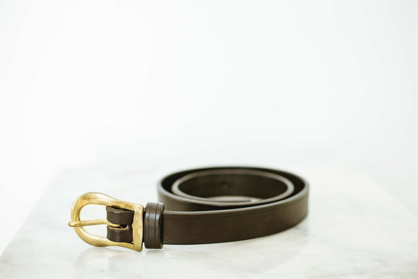 brown brass buckle Sademager Camarillo belt unrolled