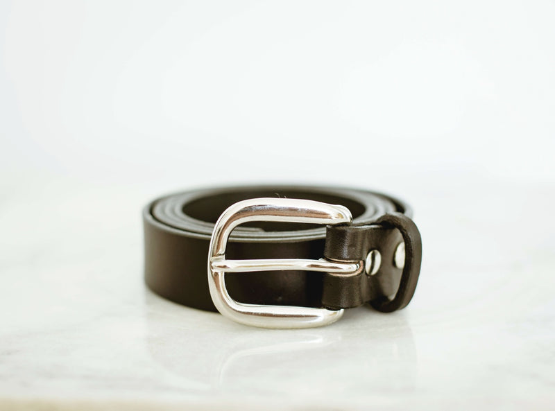 rolled up leather morgan belt 1-1/4"in black with stainless steel buckle 