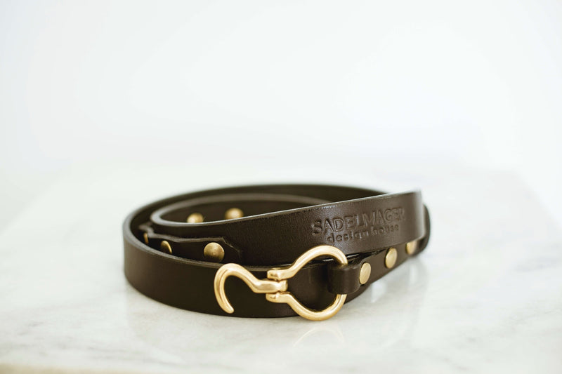 leather shire belt 1" in black with brass hook