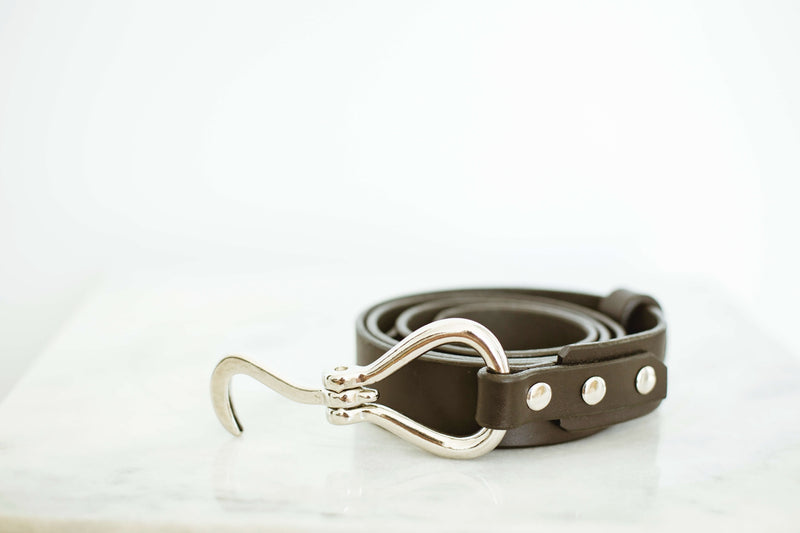 leather shire belt 1-1/4" in black with stainless steel hook
